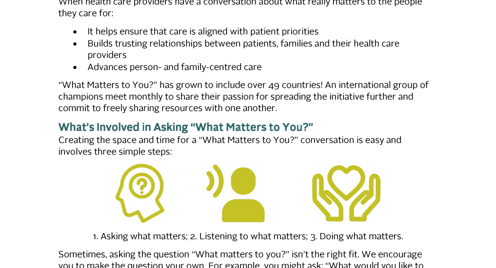 A “What Matters to You?” Resource for Health Care Providers